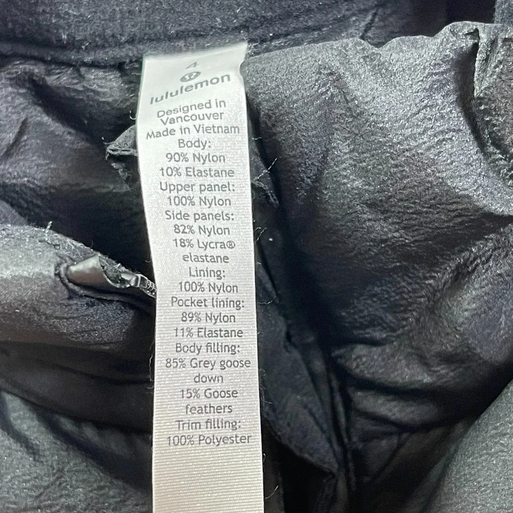 Lululemon Puffer Vest Womens 4 Black Goose Down Zip Up Pockets